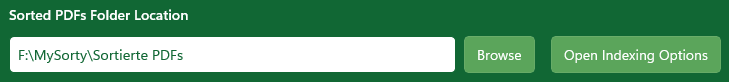 MySorty sorted PDFs folder location