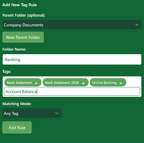MySorty new tag rule for the Banking folder