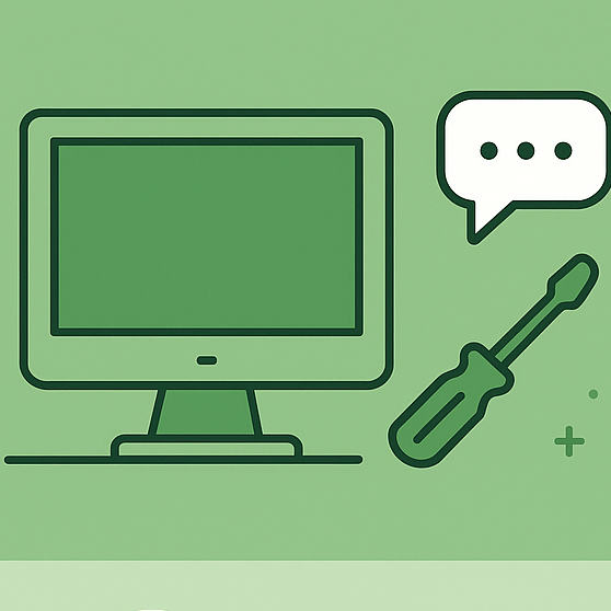 Illustration: PC-Support, Bildschirm und Schraubendreher