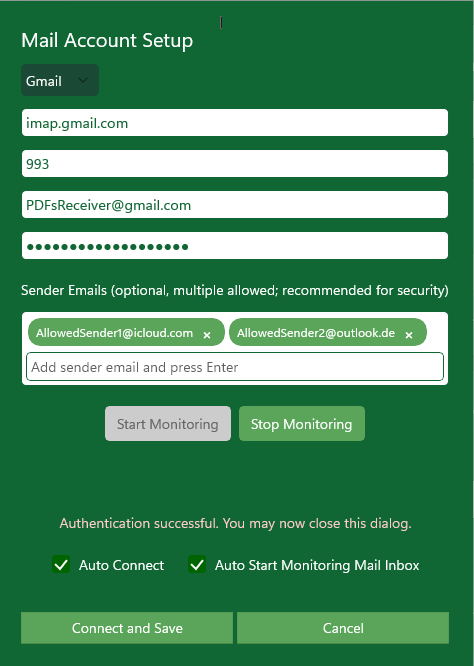 MySorty mail account setup with Gmail (IMAP)