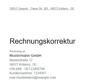 Generated invoice correction PDF
