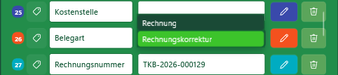 MySorty document type field set to invoice correction
