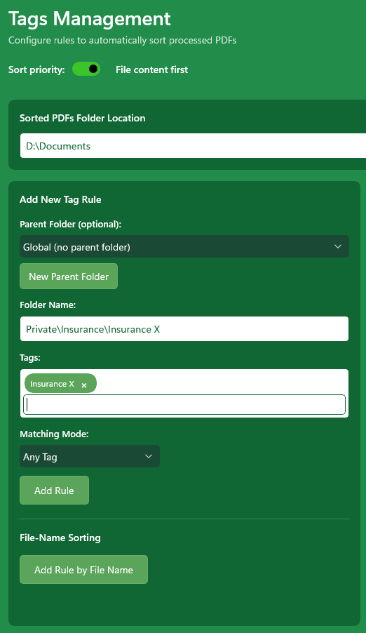 MySorty tags management: add new tag rule