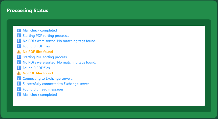 MySorty processing status messages