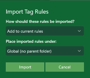MySorty import tag rules