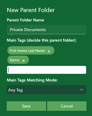MySorty new parent folder with main tags