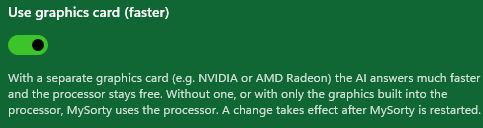 MySorty AI setting: use graphics card