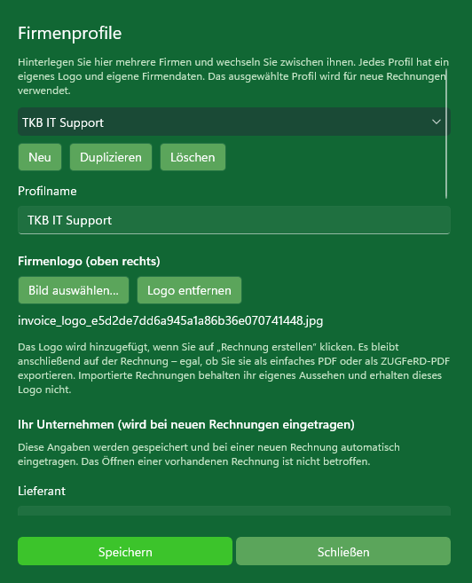 MySorty Firmenprofile mit Firmenlogo