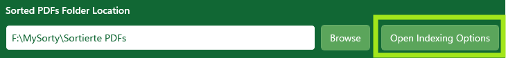 MySorty Open Indexing Options button