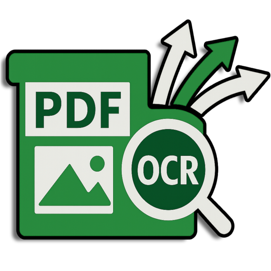 MySorty Logo: PDF mit Texterkennung (OCR) und Sortierpfeilen
