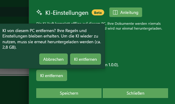 MySorty Abfrage: KI von diesem PC entfernen