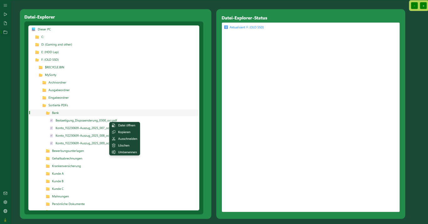 MySorty file explorer with context menu