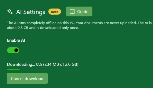 MySorty AI is downloading, with progress bar