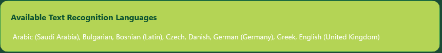 MySorty available text recognition languages
