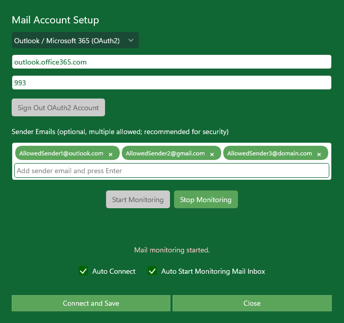 MySorty mail account setup with Outlook / Microsoft 365 (OAuth2)