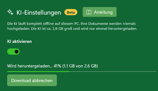 MySorty KI wird heruntergeladen, mit Fortschrittsanzeige