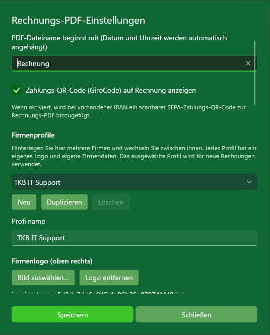 MySorty: Rechnung erstellen mit Logo Windows