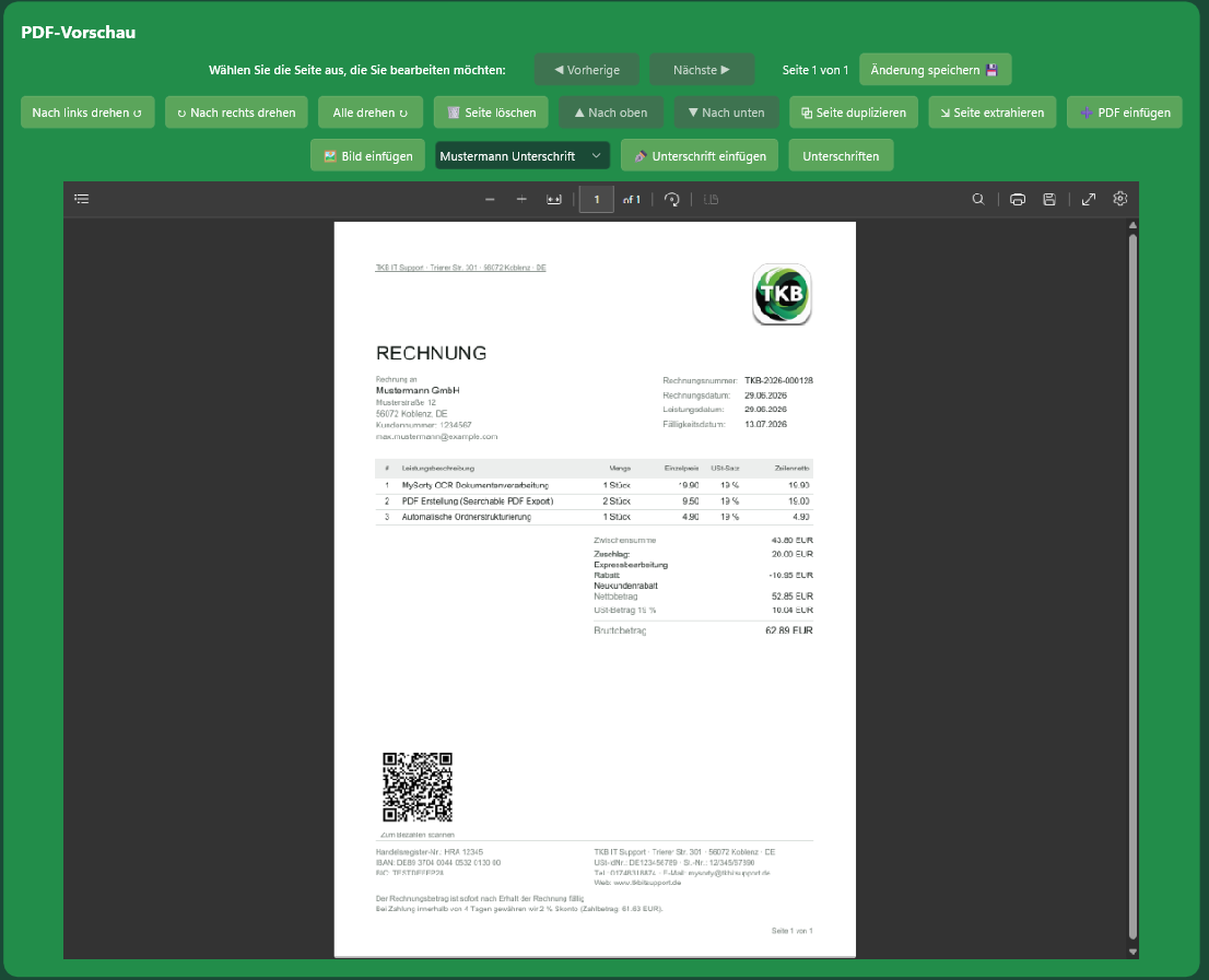 MySorty integrierter PDF-Viewer zum Anzeigen und Bearbeiten